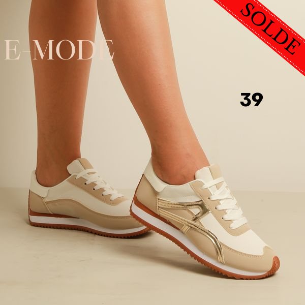 Basket-Daim/simili cuir-Beige/Doré-REF-0670