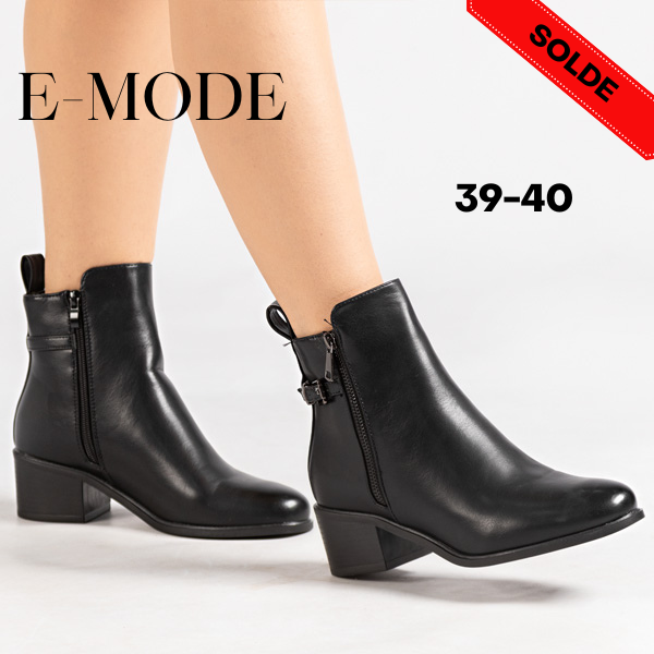 Bottines a Talon- Simili cuir - Noir - REF-0797