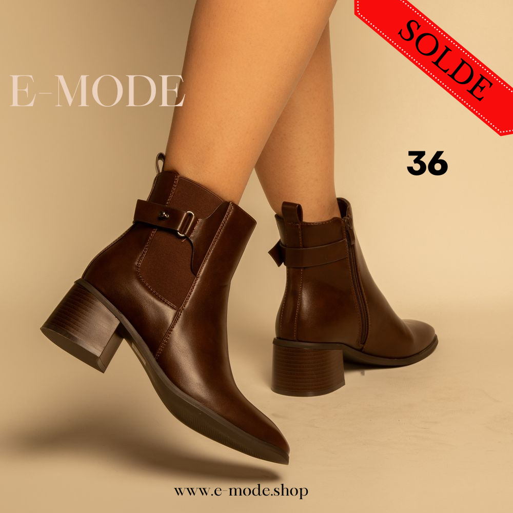 bottines - Simili cuir - Marron Fonce- REF-0809