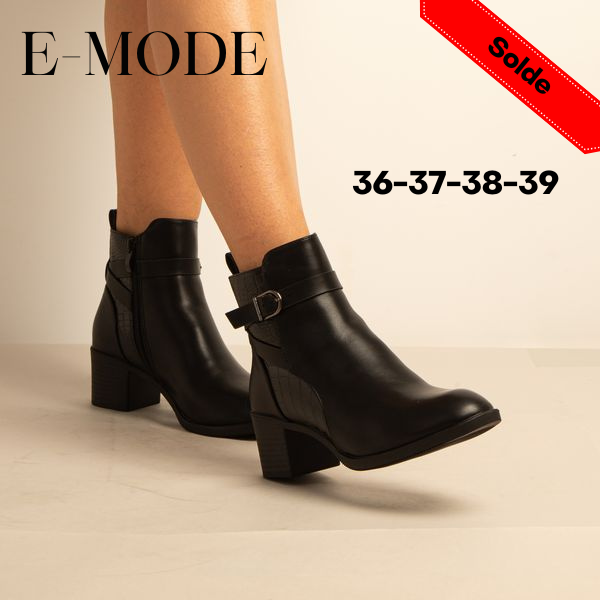 Bottine a Talon – Simili Cuir – Noir -REF-0675