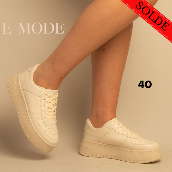 Baskets-simili cuir-Beige - REF-0538