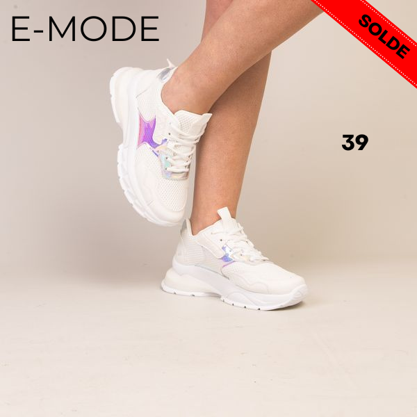 Basket-Daim/simili cuir-Blanc-Ref-0451