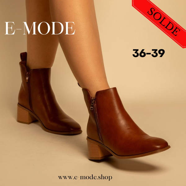 Bottines - Simili cuir - Marron- REF-0803